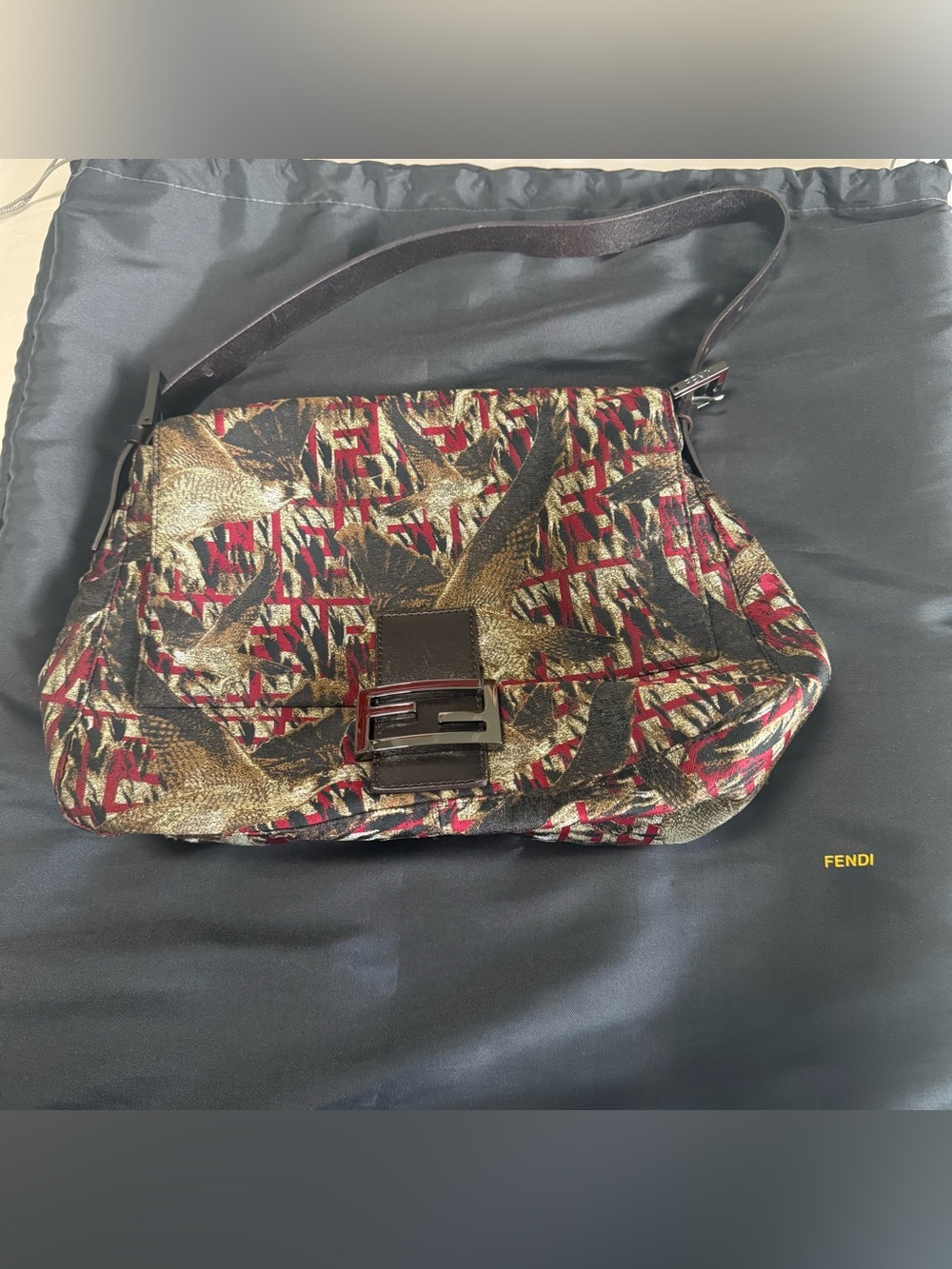 LAST DAY Fendi RARE Zucca Falcon Bird Print Red Mama Forever Baguette Bag - Picture 12 of 12